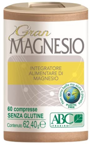ABC TRADING GRAN MAGNESIO, Integratore composto da 4 fonti diverse di magnesio. Barattolo PLASTIC FREE da 60 compresse