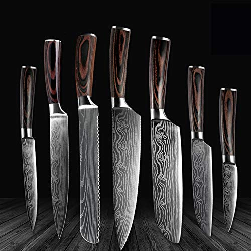 Couteaux de cuisine PARING UTILITY SANTOKU TRUCTION CHEF DAMASCUS COULEUR DE COULEUR DE BOIS EN BOIS D'INOXE couteau (Color : 7PCS set)