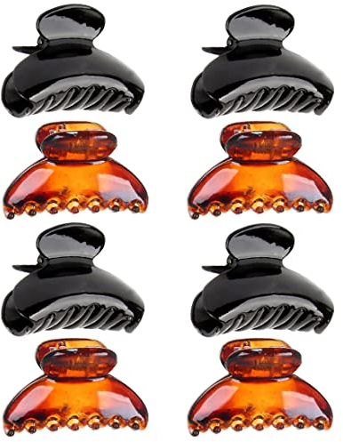 Clyhon 8 Petites Pinces à Cheveux à Double Dents, Mini Pince Crabe de Couleur Différente, Accessoires de Coiffure pour Fille Femme,noir marron