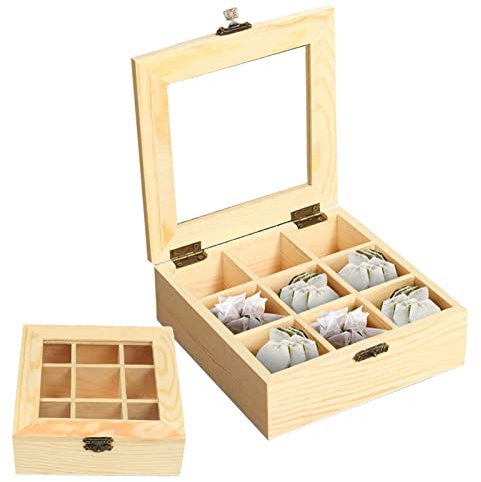 Boîte de rangement rustique en bois à 9 compartiments pour thé, crèmes, sucre, dosettes de café, sachets de café instantanés