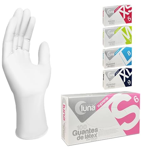 MUNTRADE Guantes Desechables de Látex - 100 unidades/caja, Sin Polvo, Guantes Látex Blanco Talla S