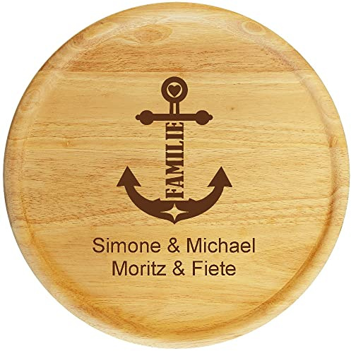 Sterngraf Pizzateller mit Gravur (Namen) personalisiertes Holz Pizzabrett 32cm - Geschenkidee zum Geburtstag, Geschenke Eltern Anker Motiv P19 Familie