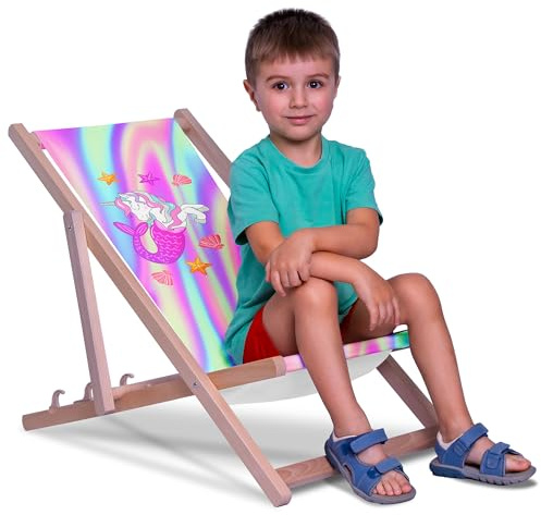 DreamRoots Kinder Liegestuhl Outdoor, Klappbarer Gartenstuhl für Draußen, Faltbarer Campingstuhl mit Waschbarem Bezug aus 100% Polyester bis zu 130 kg