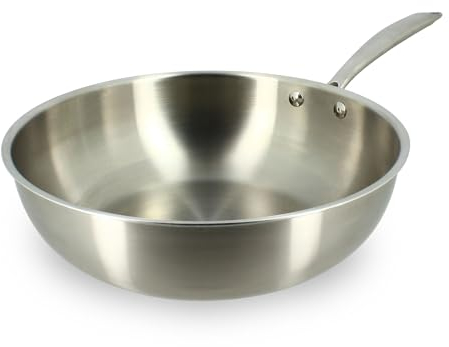MENASTYL - Wok inox 18/10 Triply 28cm tous feux dont induction fabriqué en France - sans PFAS ni substances nocives - Compatible lave-vaisselle - Poignée rivetée - 6020492