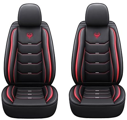 2 Fundas Deportivas universales para Asientos de Coche en Cuero sintético, Delanteros con reposacabezas, compatibles con airbags Laterales, Look dinámico (2 Fundas Rojas)