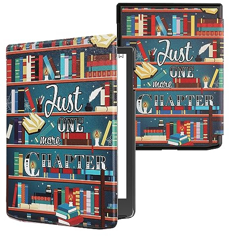 kwmobile Schutzhülle für Pocketbook InkPad 4 / Color 3 / Color 2 / Vivlio InkPad 4 / InkPad Color 3 Hülle - eReader Flip Case mit Auto Sleep Funktion - Bibliothek Motto mit Mehrfarbig