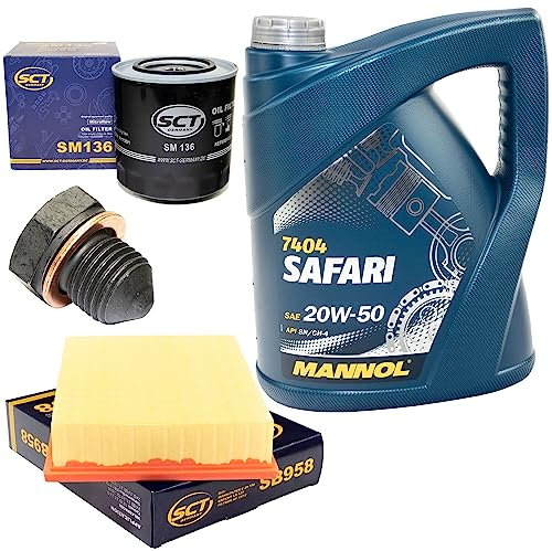 Motoröl Set 20W50 5 Liter + Ölfilter SM136 + Ölablassschraube 12281 + Luftfilter SB958