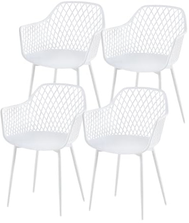 buybyroom Esszimmerstuhl im 4er Set,Essstühle Stuhl mit Armlehne Kunststoffstuhl Stuhl Esszimmer 41 x 55 x 84.5 cm (Weiß)