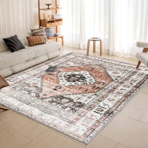 OMERAI Washable Rugs for Living Room 80x150cm Vintage Boho Area Rugs Non-Slip Backing Stain Resistant Lightweight Low-Pile Carpet Classic Traditional Rug for Bedroom, Kitchen, Hallway, Brick