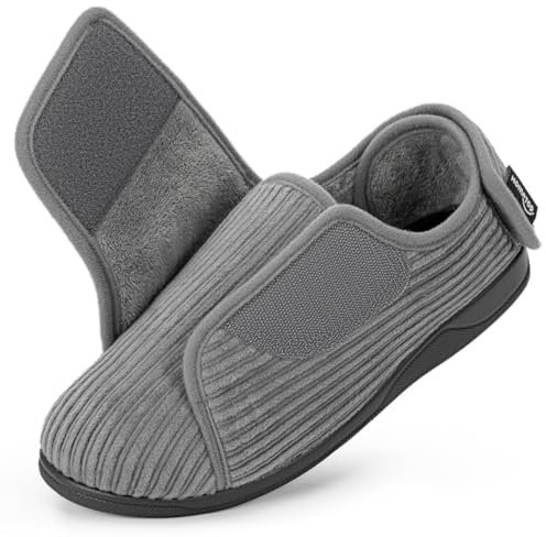 HomeTop Women's Corded Velveteen Adjustable Hook And Loop Closed-back Slippers Ultimate Grey, 5 UK