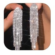 Rhinestone Tassel Earrings for Women Statement Rainbow Rhinestone Earrings Boho Chandelier Drop Earrings Sparkling Crystal Fringe Earrings Party Jewelry Gift for womens (Style A: Silver)