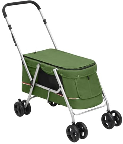 Hundewagen Faltbar Grün 100x49x96 cm Leinenstoff, LAPOOH Hundebuggy, Katzen Kinderwagen, Bollerwagen Hund, Katzen Wagen 172204
