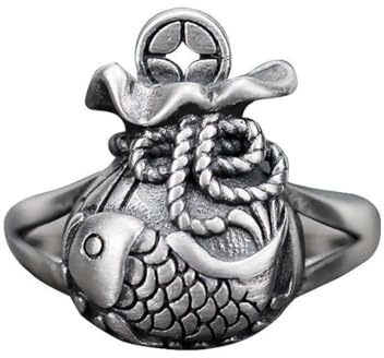 Clataly Carp Rings Retro Silver Lucky Bag Coin Ring Adjustable Band Rings Jewelry Gifts for Women and Girls