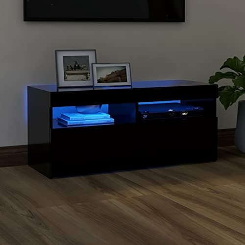 NITCA Mobile Porta TV con Luci LED, Mobile Televisore Soggiorno, Mobiletto TV, Mobile TV Moderno in Legno #2, Nero 90x35x40 cm