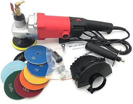 Lucidatore ad aria bagnata, 1400w Elettrico Marmo Granito Pietra bagnata Lucidatrice Smerigliatrice Levigatrice Smerigliatrice manuale Mulino ad acqua Velocità variabile C/w 7 Pz Tampone for lucidat