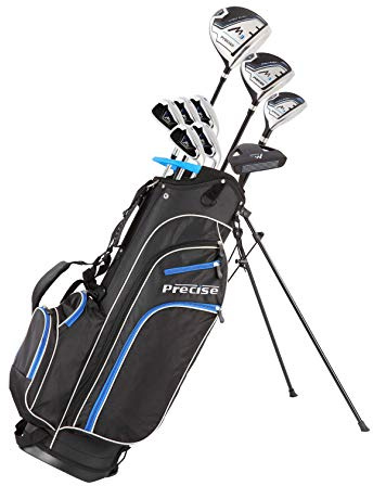 Precise M3 Petite Men's Right Handed Complete Golf Club Set (5'7 & Under): 460CC Driver, 3 Wood, 21* Hybrid, 6-9 Irons, Pitching Wedge, Putter + Bag & Headcovers - Black Blue