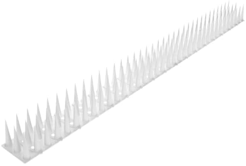 BirnePower Vogelabwehr Spikes Taubenspitzen 50 x 4,5 cm Kunststoff Höhe 3cm Tierabwehr Taubenspikes 3-reihig Vogelschutz Taubenabwehr Weiß 12 Stück 6m