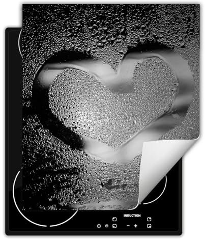 DarHaus Herdabdeckplatte Einteilig Ceranfeld Abdeckplatte Induktionsschutz Küche Deko Vinyl Matte Aufrollbar 45x52 cm, grau - Herz - Tropfen