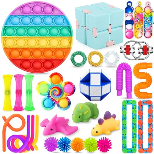 Chennyfun Stressabbau-Set, 30 Pcs Sensory Zappeln Anti-Stress Spielzeug - Infinity Cube Sensorisches Set, Fidget Toys Für Kinder Mit Angstlust, Autismus Und ADHS