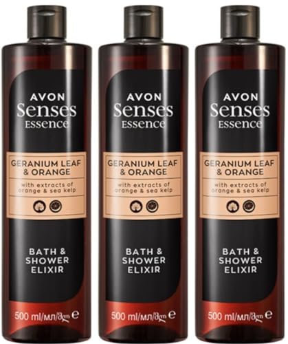 3 Bottles of Senses Essence Geranium Leaf & Orange Bath and Shower Elixir - 500ml