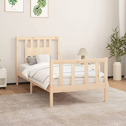 ZQQLVOO Bed Frame Lattenrost Palettenbett Bodenbett Massivholzbett mit Kopfteil Kiefer 100x200 cm