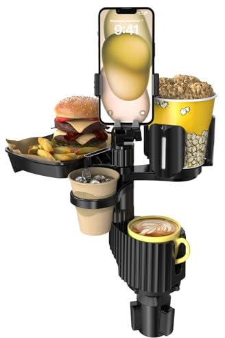 Bvdfgk Plateau Porte-Gobelet de Voiture – 5 en 1 Réglable pour Porte-Gobelet de Voiture avec Support de Téléphone, Plateau Alimentaire Pivotant pour Tout Usage, Accessoires de Voyage sur Route