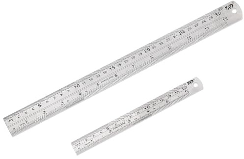 2 Stück Edelstahl Lineal, Präzisionsstahl Lineal Set 12 Zoll (30 CM) + 6 Zoll (15 CM), Metall Gerade Kante Messwerkzeug mit Zoll und Zentimeter für Büro Lernen Zeichnen