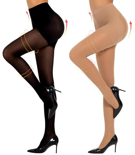 Yilanmy Kompressionsstrumpfhose Damen Stützstrumpfhose 50 Den | Nylon Blickdichte Shapewear Strumpfhose 2 Paar, sanfte Formung, Bauchweg & Po-Lifting