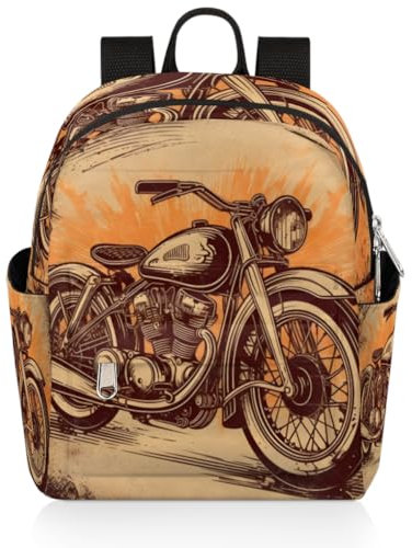 Vintage-Motorrad-Rucksack für Damen, Kinder, Mädchen, niedlicher kleiner Rucksack, lässige Schultertasche, Tagesrucksack für Schule, Reisen, farbig