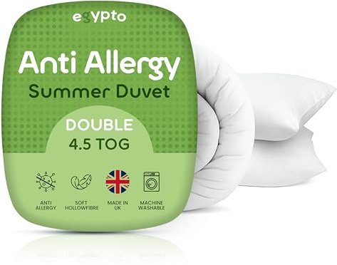 EGYPTO Soft Hollowfibre 4.5 Tog Duvet Double Size with Jumbo Pillow Set – Anti Allergy Quilt - Luxurious Cool Summer Duvets for Home, Hotel & Everyday Use (Double, 4.5 Tog)