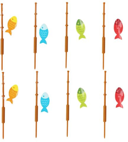 KICHOUSE 8pcs Fishing Rod Cupcake Toppers Mixed Color Cake Insert Cards for Cake Decoration Theme Party Supplies for Celebrations and Events