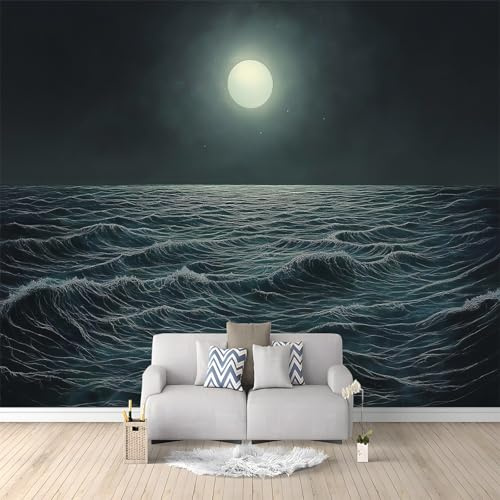 Mare Luna Vista Notturna Poster Giganti da Parete Buio Fotomurale Carta da Parati Murale alla Moda Decorazione da Muro fotografica Murale per Camera Letto Sala 200x140 cm