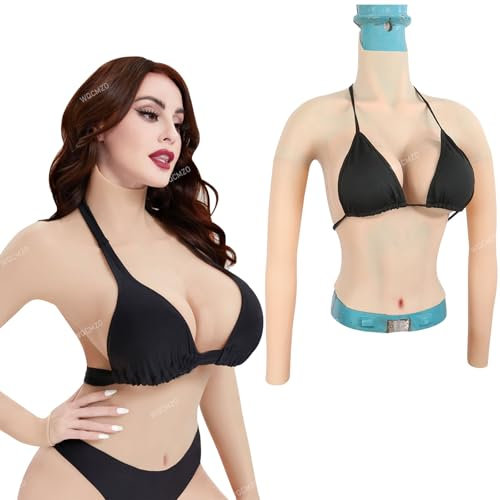 AGGBDYXO Halbkörper Silikon Brustplatte mit Armen E/G Cup Fake Boobs Titten, Falsche Brüste Formen für Crossdresser Drag Queen,Color 3,E Cotton