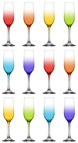LAV 215ml Fame Flûtes à Champagne en Verre - Couleurs Complètes - 12x Reusable Mariage Anniversaire Fête Prosecco Vin Cocktail Verres