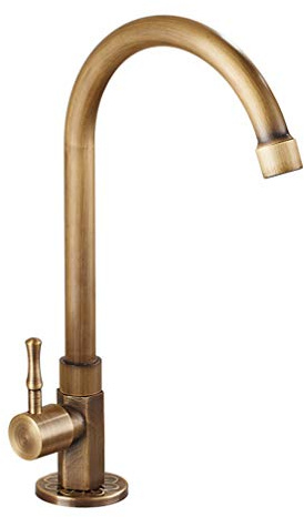Antique Bronze Finish 360 Swivel Single Hole Cold Kitchen Sink Faucet Vintage Cooper Water Tap for Kitchen Antique Brass Cold Water Only