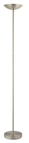 Happy Homewares Designer LED Uplighter Metal Floor Lamp in Satin Nickel with Memory Dimmer Button | 20w 2200 Lumens | 3000k Warm White | Adjustable Head | 180cm x 25cm