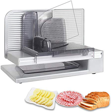 LYDBMYT Trancheuse à Viande électrique, 220 V, trancheuse à Viande Semi-Automatique pour Pain, Agneau, bœuf, Fruits, Jambon, Toast, légumes, 150 W, épaisseur et Vitesse réglables