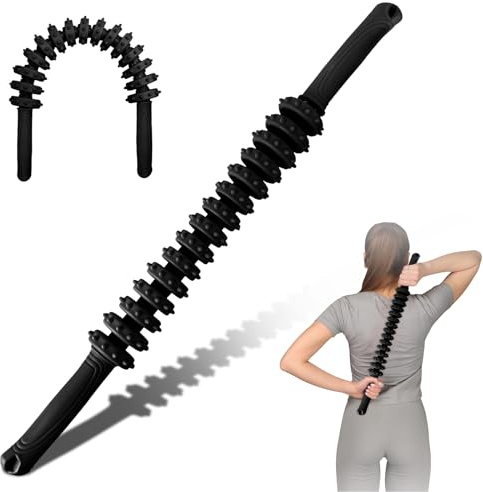 Muskeltherapie Massagestab, Massagegerät, Faszienrolle Beine mit Anti-Rutsch Griff, Oberschenkel Faszienstab, für Triggerpunkte Entlastung Muskelkater,Tiefenmassage mit Silikonzahnrädern (Schwarz-C)