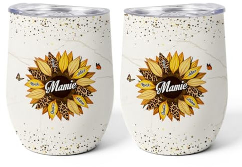 Cadeau Plus Mug Isotherme Personnalisable Prénom - Dessin Fleur Tournesol - Mug Thermos Personnalisé, Thermos Personnalisable, Tasse A Cafe Isotherme (Modèle #1, 12OZ)