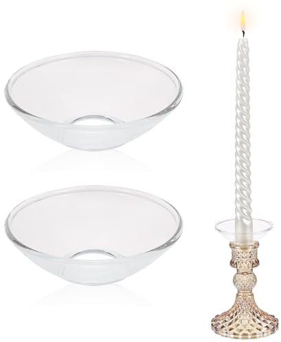 BSTKEY 2 Packs Glass Candlestick Bobeches Candle Drop Protectors, Clear Round Candle Drip Catcher Candlestick Glass Bobeches Candle Rings for Party Wedding Candlestick Holder