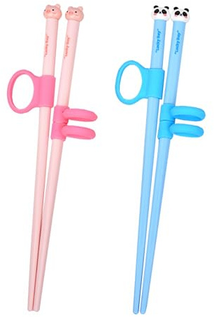 THXFUNAREA 2 Paia bacchetta Da Allenamento, Bacchette Sushi Bambini, Facile Da Tenere e Riutilizzabile, Blu/Rosa