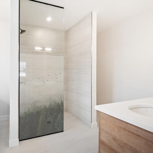 yabaduu Film anti-regards, pour cabine de douche, forêt, en verre dépoli, motif d'arbres, vert, imperméable, film décoratif YX001-04 (60 x 90 cm)