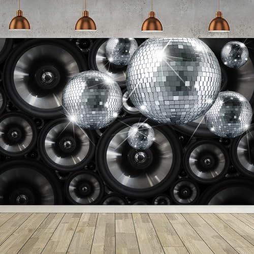 Diasynig 7x5FT Disco Backdrop Silver Disco Ball Stage Night Club Music Dance Party Neon Photography Background 70s 80s 90s Family Adults Disco Theme Party Decorations Banner Photo Booth Props