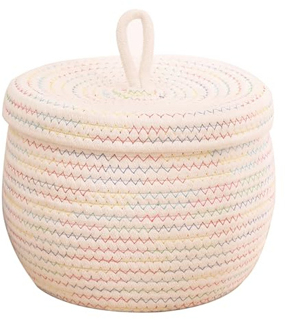 Panier de Rangement avec Couvercle, Panier de Rangement Tissé en Corde de Coton, Corbeille de Rangement, pour Jouets, Collations, Livres et Petits Objets Divers (ligne)