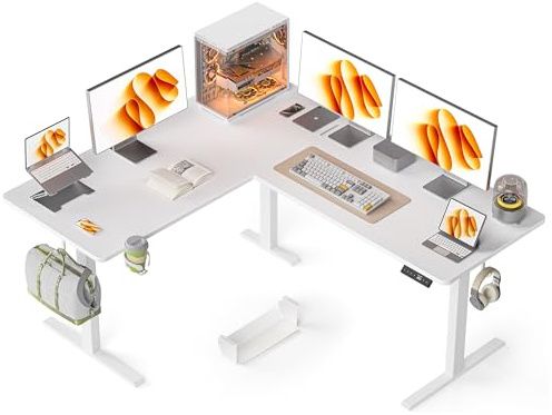 WALKINGDESK Höhenverstellbarer Eckschreibtisch 160 x 140 cm, Weiß