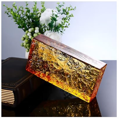 Clear Glass Brick solid glass brick, High Transparency Clear Rectangular Glass Block, Glass Blocks Crystal Bricks Purple Light Blue Orange Green Blue 7.8x3.9x1.9in(Orange)