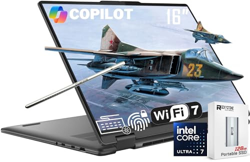 Lenovo Yoga 7i 2-in-1 AI Copilot+ Laptop, 16 pollici 2K LCD Touchscreen, Intel Ultra 7 256V (>i9-13900H), 16GB LPDDR5X RAM, 1TB SSD, retroilluminato KB, Wi-Fi 7, BT 5.4, Thunderbolt 4, W/128 PSD