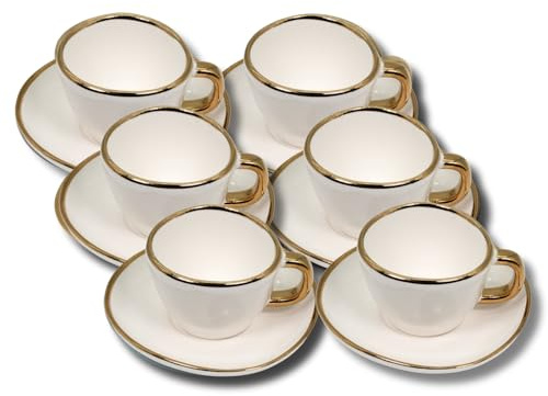 LEONARDO LUXURY HOME DESIGN Set 6 Pezzi Lady Cup Tazze da Caffè 80 ml con Piattino Coordinato Porcellana Liscia e Resistente Elegante Idea Regalo (Bianco)