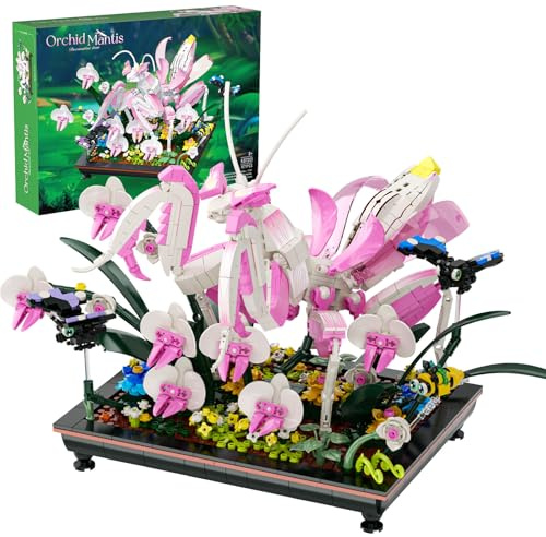 Orchid Praying Mantis Flowers Bonsai Building Set, Compatible with major brands Insects Nature Inspired STEM Kit for Adults, Stunning Desk Decor for Home/Office, for Boys Girls Aged 8-16+ 1077PCS