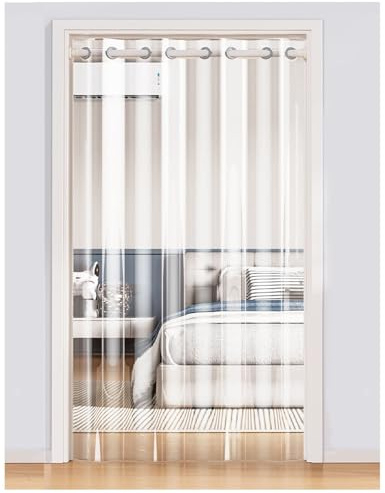 Thermo Vorhang Gegen Hitze Transparent PVC, Hitzeschutz Thermovorhang Kälteschutz mit Teleskopstange, Wärmeschutzvorhang, Tür Vorhang für Balkontür Wohnzimmer Terrassen Küchen((110-200)WxH(100X230)x2)